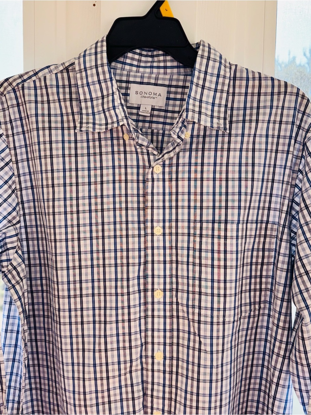 Sonoma Men's Large Cotton Plaid Button Down Shirt L Blue Long Sleeve NWOT - Picture 4 of 10